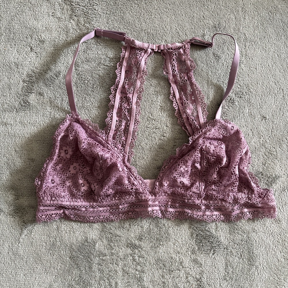 Victorias Secret Bralette Large Purple Sheer Lace Racerback NWOT